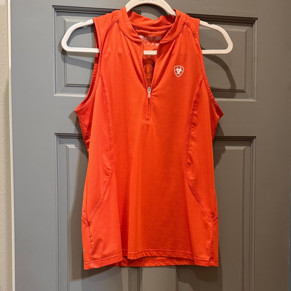 Ariat Sleeveless Zip-Front Performance Tank in Coral Orange